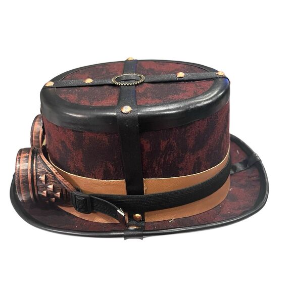 Steampunk Velvet Top Hat & Goggles Brown Wasteland Wanderer Costume Cosplay - Picture 6 of 8